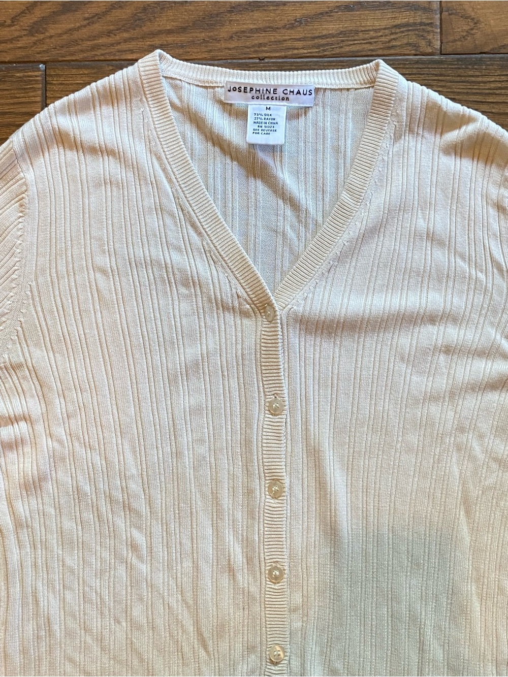 Cream Ribbed V-Neck Button Up Cardigan - Picture 4 of 4